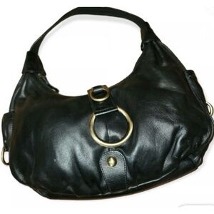 Michael Rome Designs Black Genuine Italian Leather Hobo Bag Purse